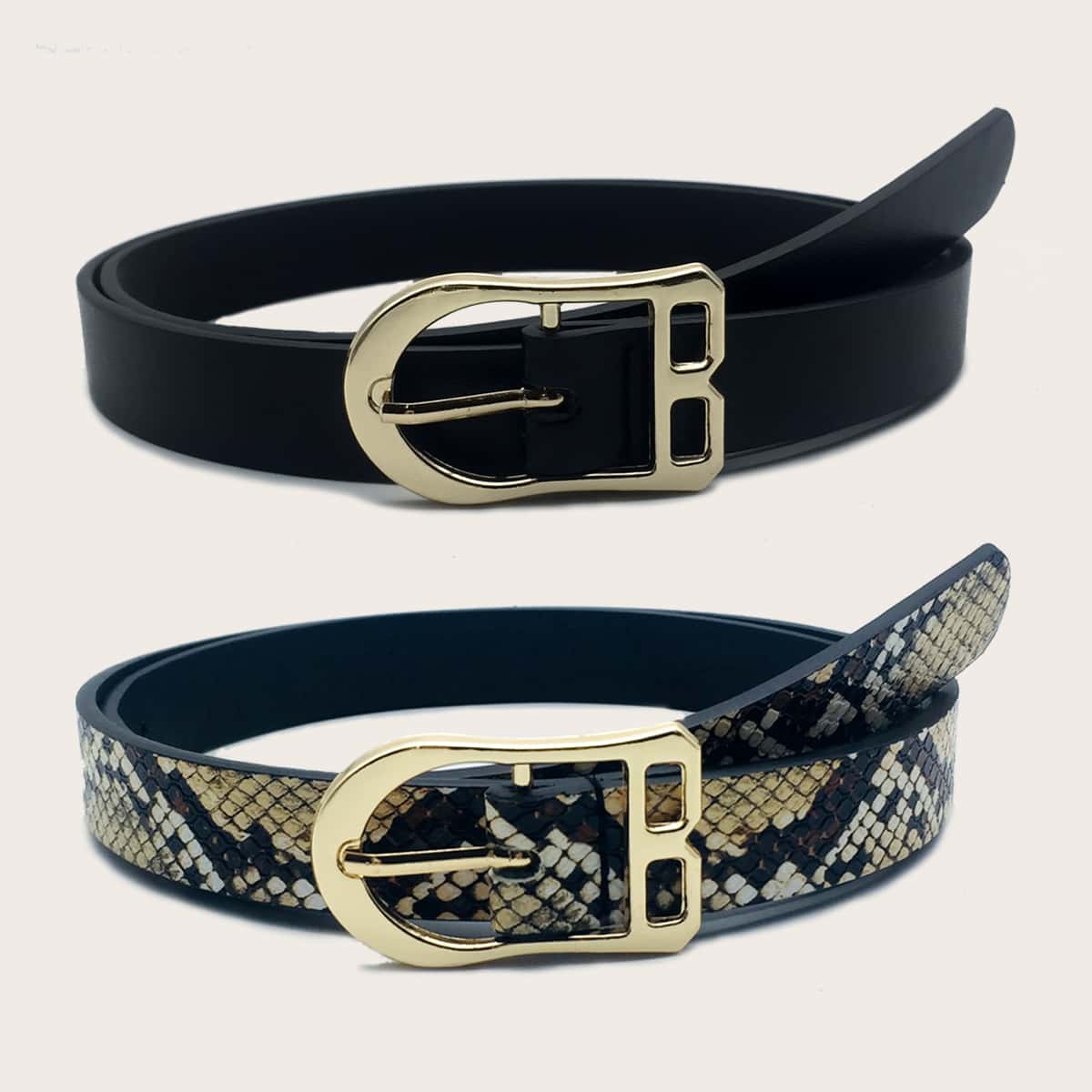

2pcs Snakeskin Pattern Belt, Multicolor