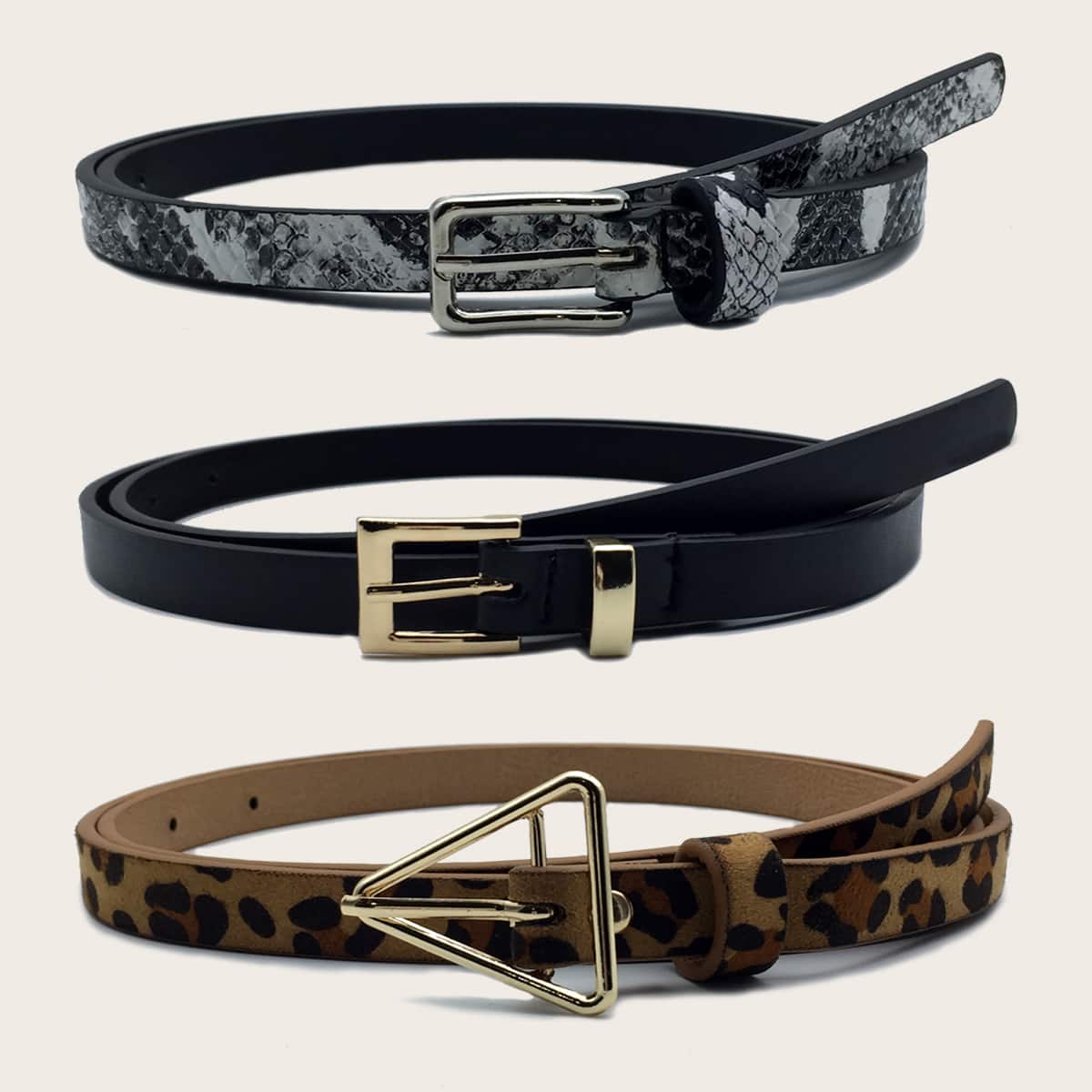 

3pcs Leopard Pattern Belt, Multicolor