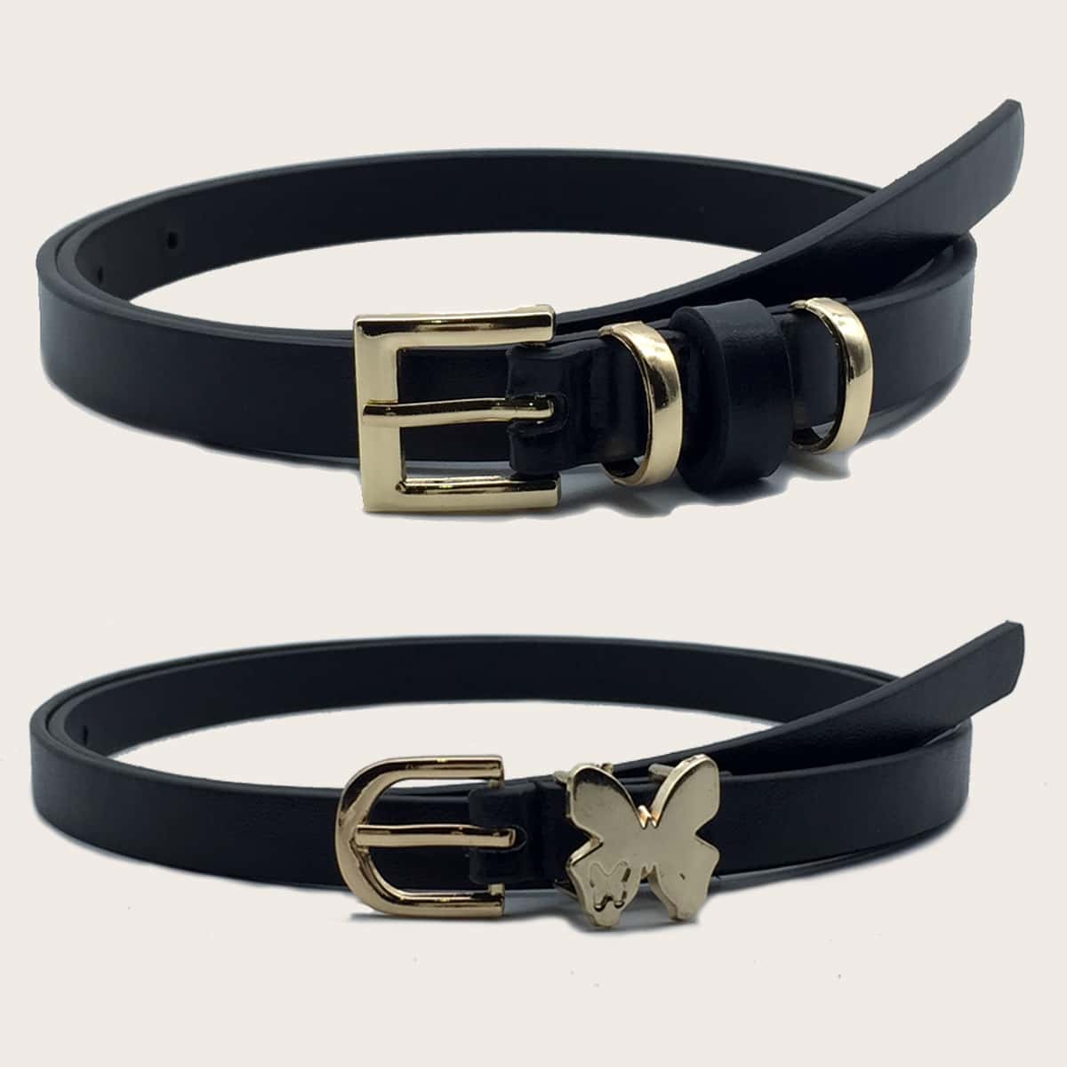 

2pcs Metal Buckle Belt, Black