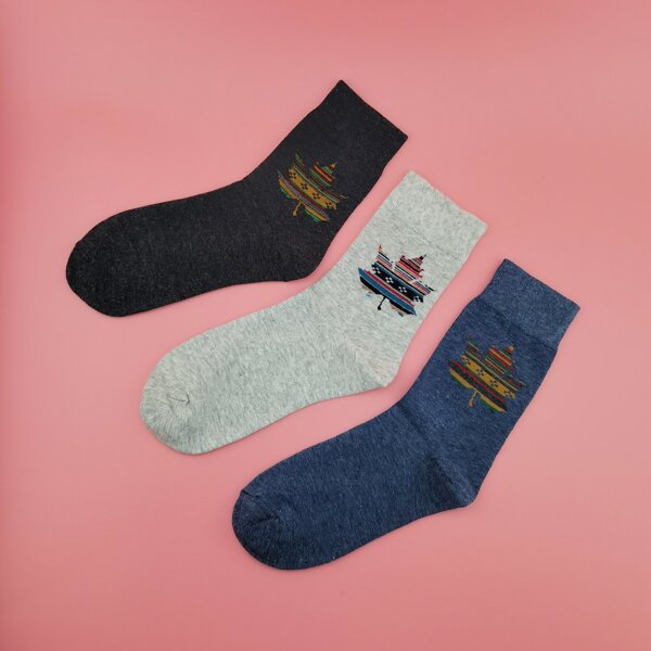 

3pairs Men Maple Pattern Socks, Multicolor