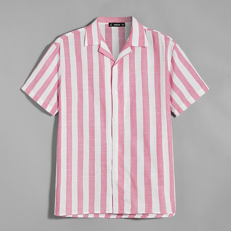 

Guys Revere Collar Striped Shirt, Pink