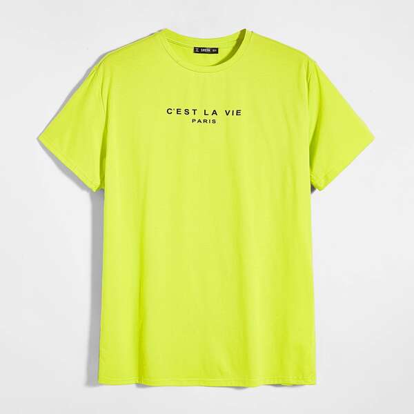 

Men Neon Lime Slogan Graphic Tee, Green bright