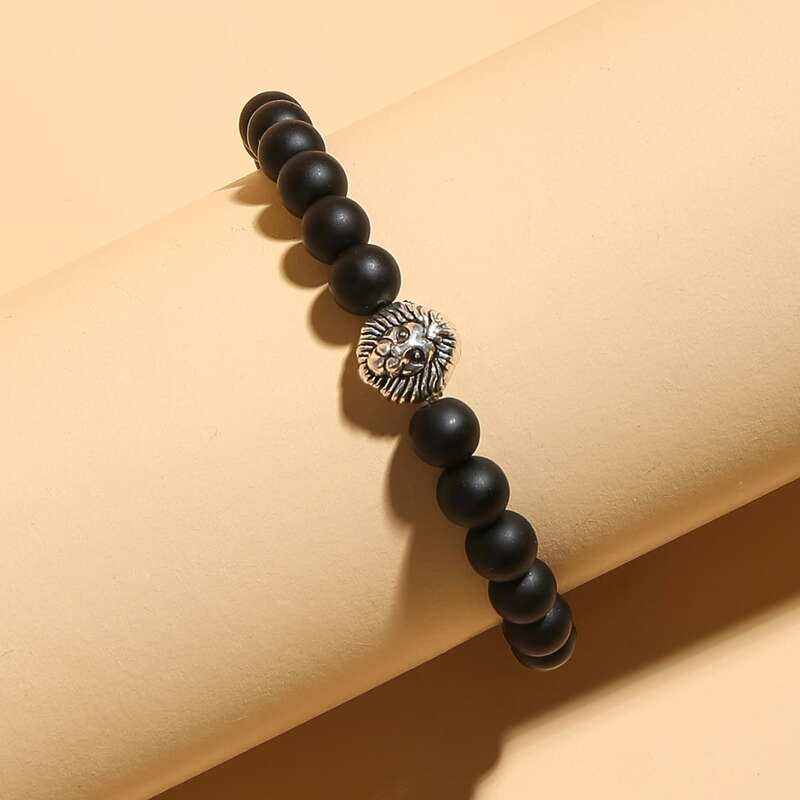 

Guys Lion Decor Bracelet, Black