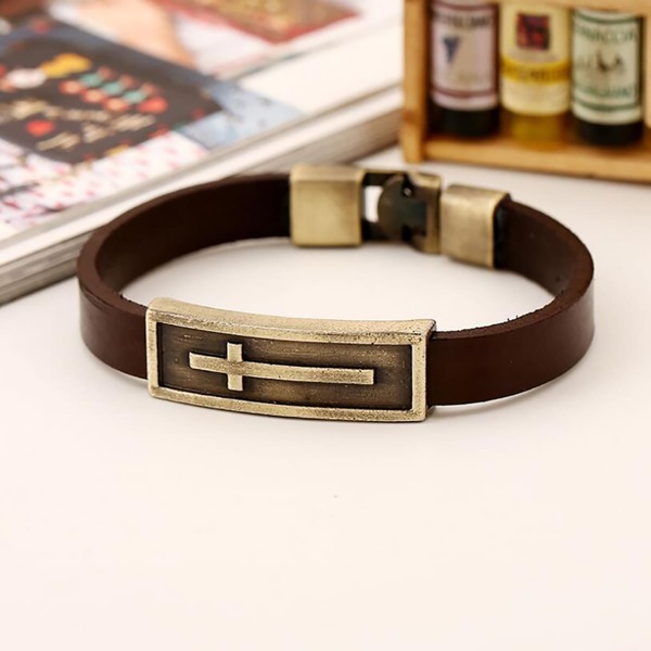 

Men Cross Decor Bracelet, Brown