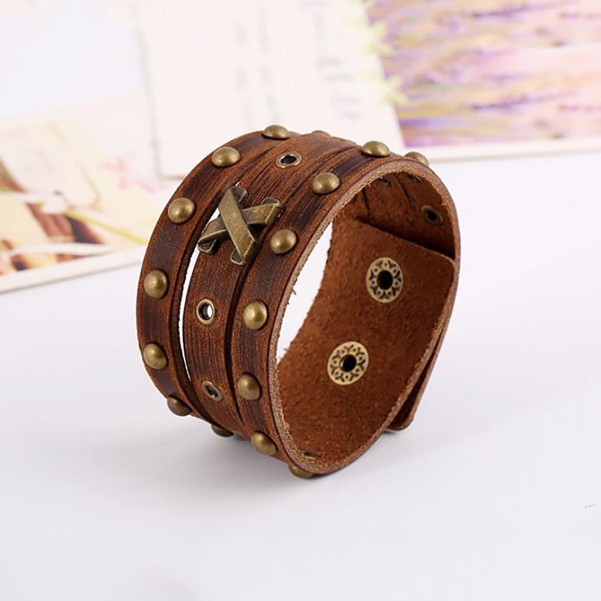 

Guys Studded Decor Bracelet, Brown