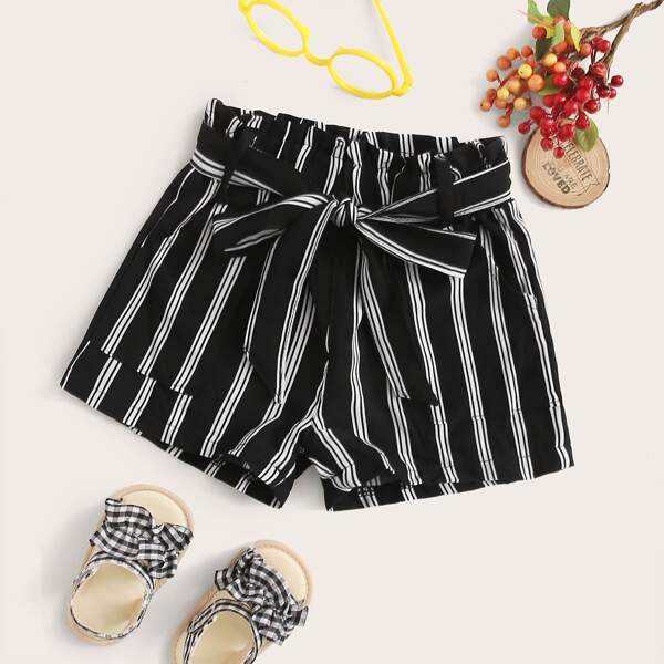 

Toddler Girls Striped Self Tie Shorts, Black