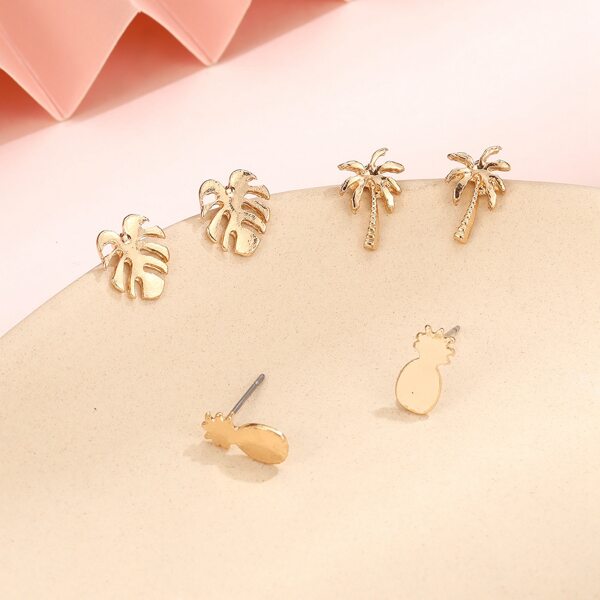 

3pairs Pineapple Design Stud Earrings, Gold