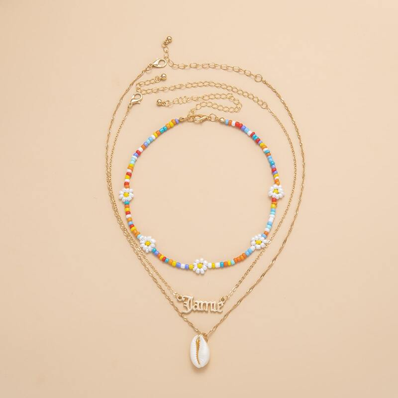 

3pcs Shell Charm Necklace, Multicolor