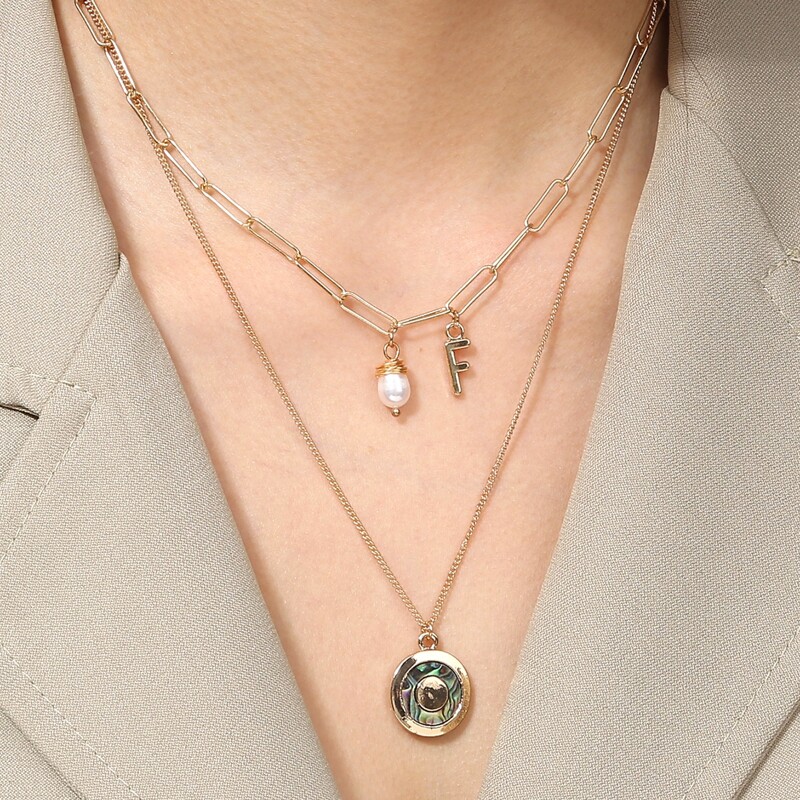 

Round Charm Layered Necklace, Gold