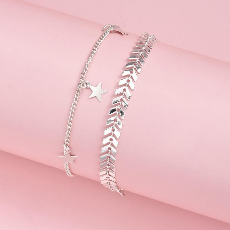 

2pcs Star Charm Anklet, Silver