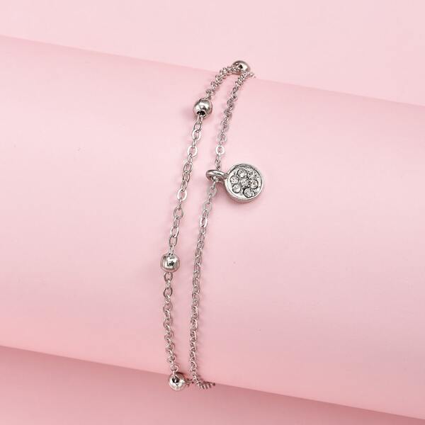 

Rhinestone Decor Layered Anklet, Silver