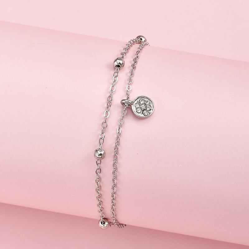 

Rhinestone Decor Layered Anklet, Silver
