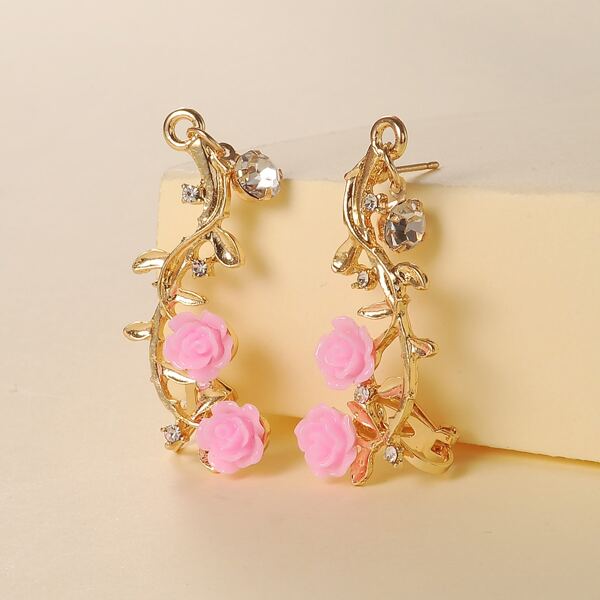 

Floral Decor Drop Earrings, Gold