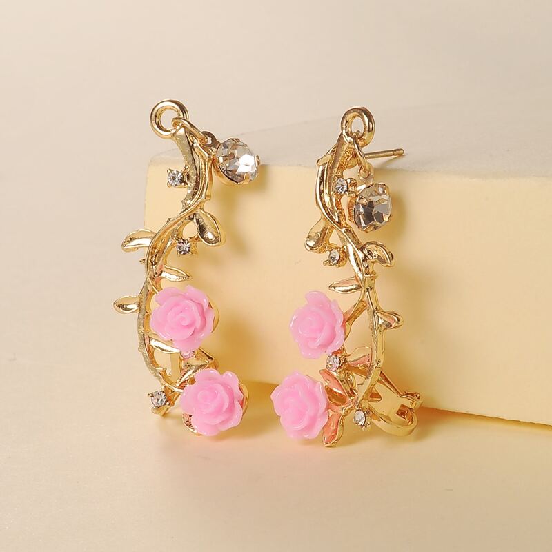 

Floral Decor Drop Earrings, Gold