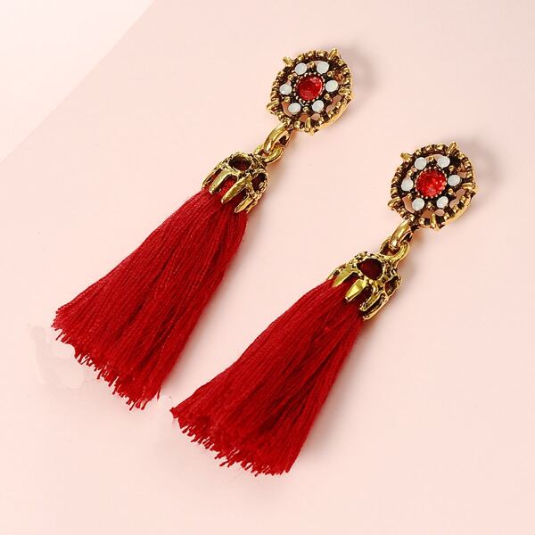 

Tassel Drop Earrings, Red