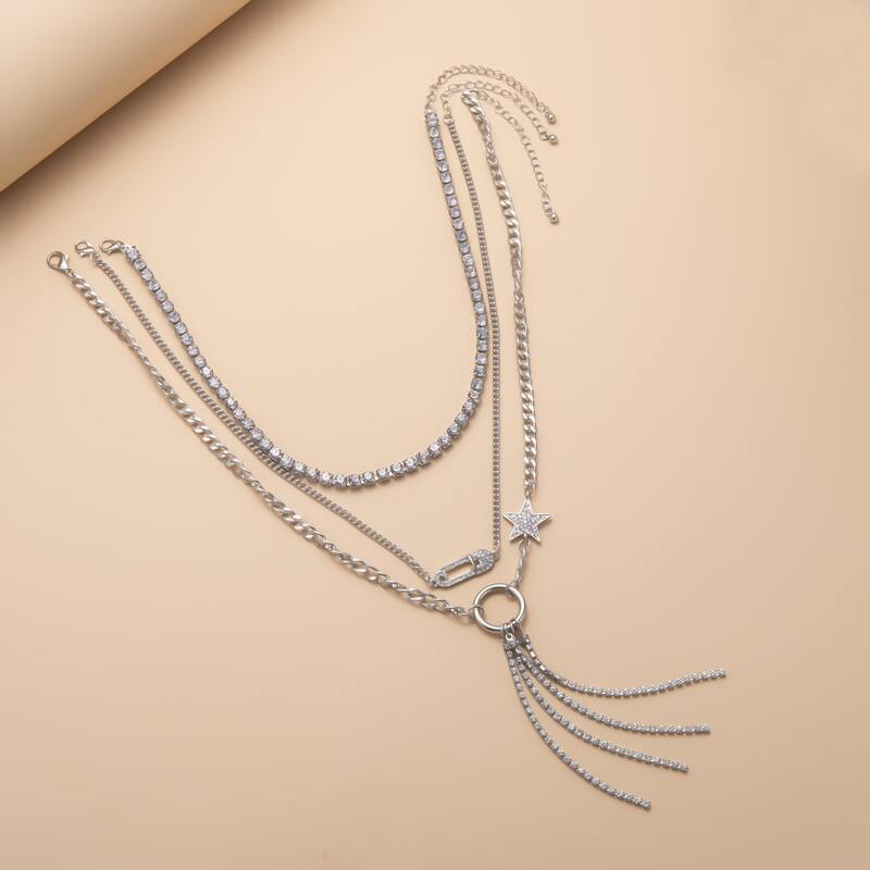 

3pcs Tassel Charm Necklace, Silver