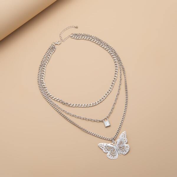

Butterfly Charm Layered Necklace, Silver