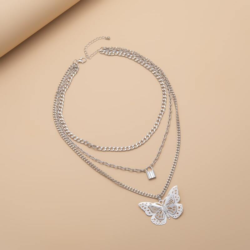

Butterfly Charm Layered Necklace, Silver
