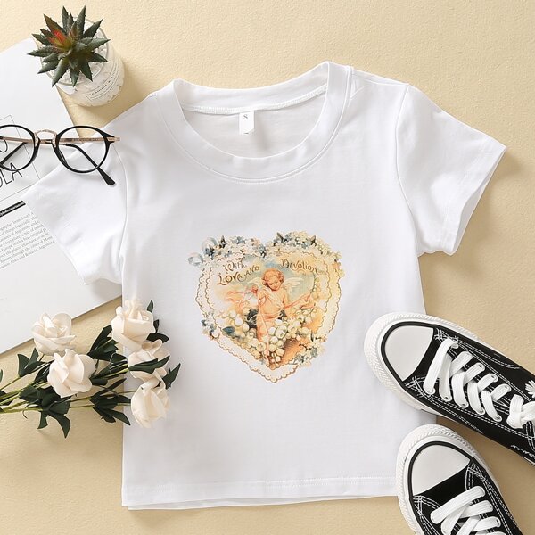 

Angel & Floral Print Tee, White
