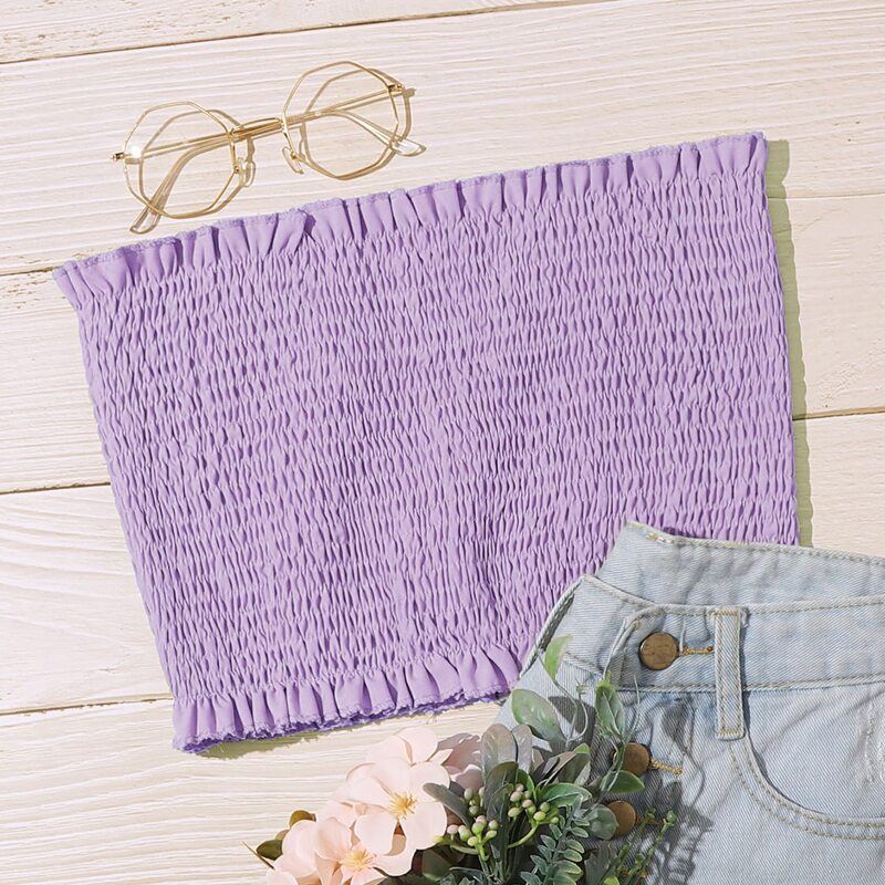 

Shirred Frill Black Tube Top, Purple