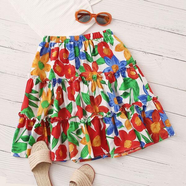 

Allover Floral Print Chiffon Layered Skirt, Multicolor