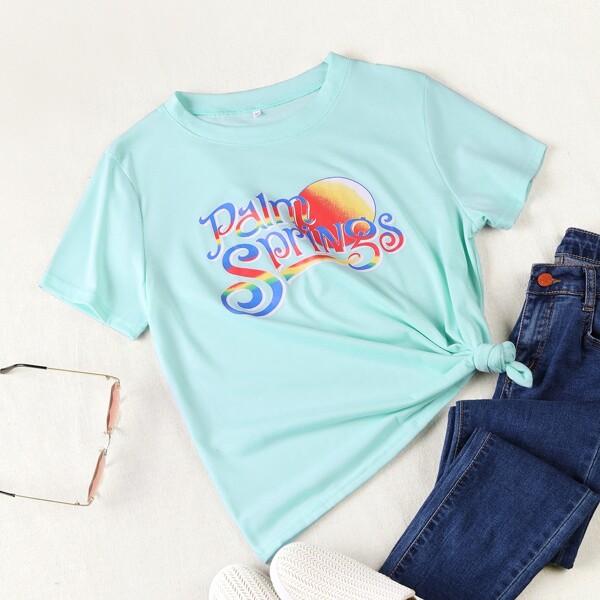 

Letter Graphic Round Neck Tee, Blue