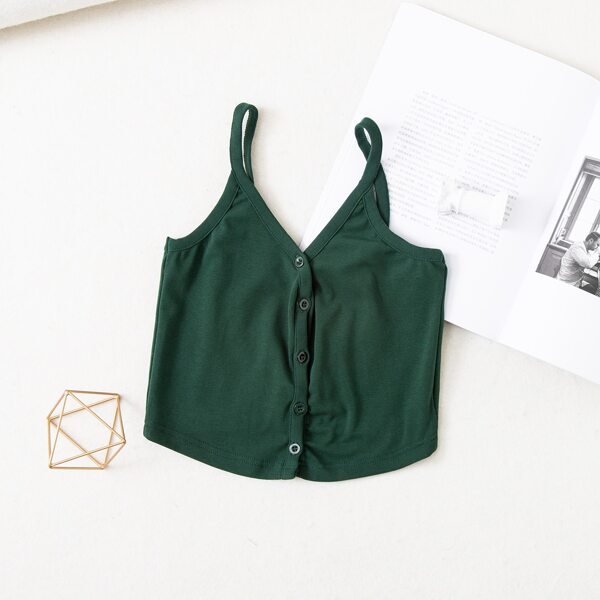 

Solid Button Up Cami Top, Green