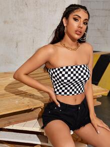 SHEIN EZwear Checkered Tube Top - Black and White - View 1