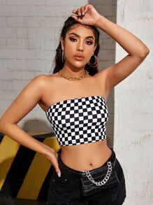 SHEIN EZwear Checkered Tube Top - Black and White - View 3