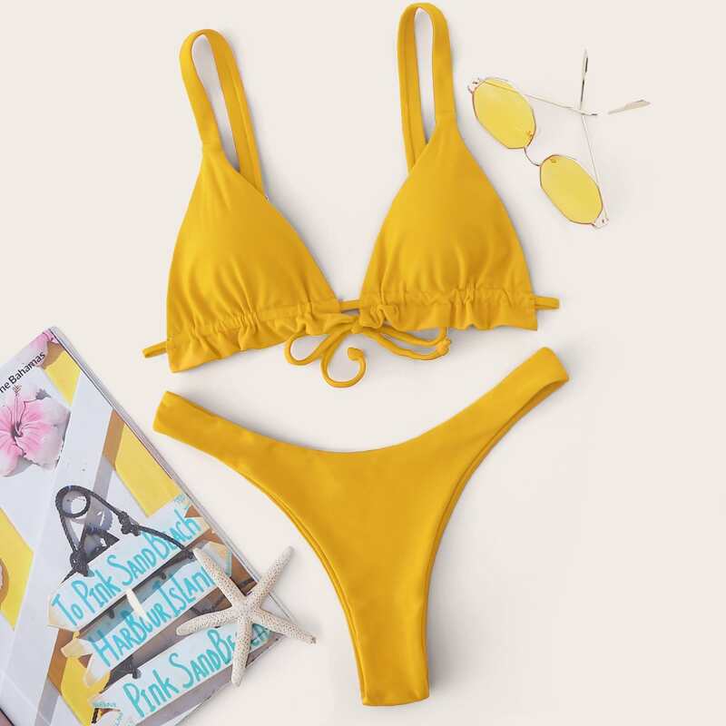 

Triangle High Leg Bikini Swimsuit, Yellow