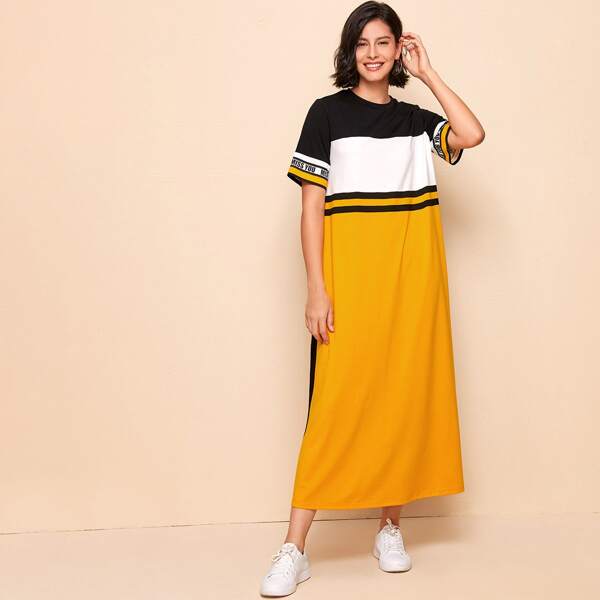 

Slogan Graphic Colorblock Dress, Multicolor