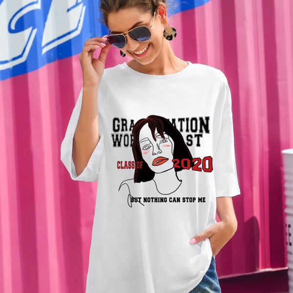 

Slogan And Figure Graphic Oversized Tee, White