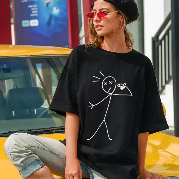 

Cartoon Graphic Oversized Tee, Black