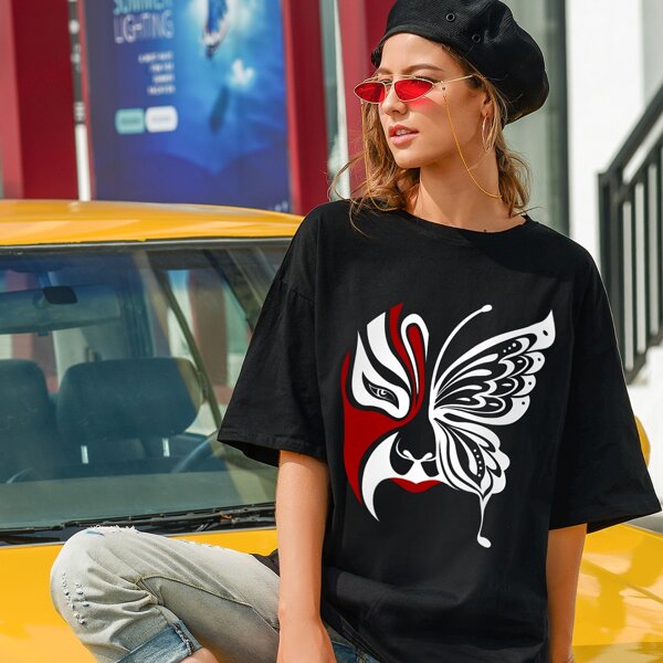 

Figure And Butterfly Drop Shoulder Tee, Black