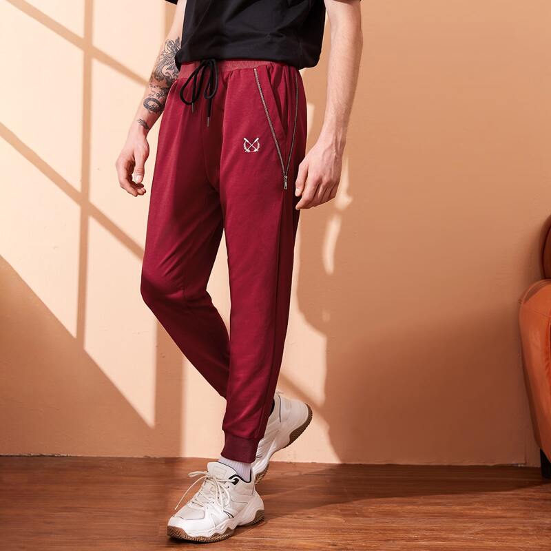 

Guys Zipper Detail Graphic Embroidered Sweatpants, Burgundy