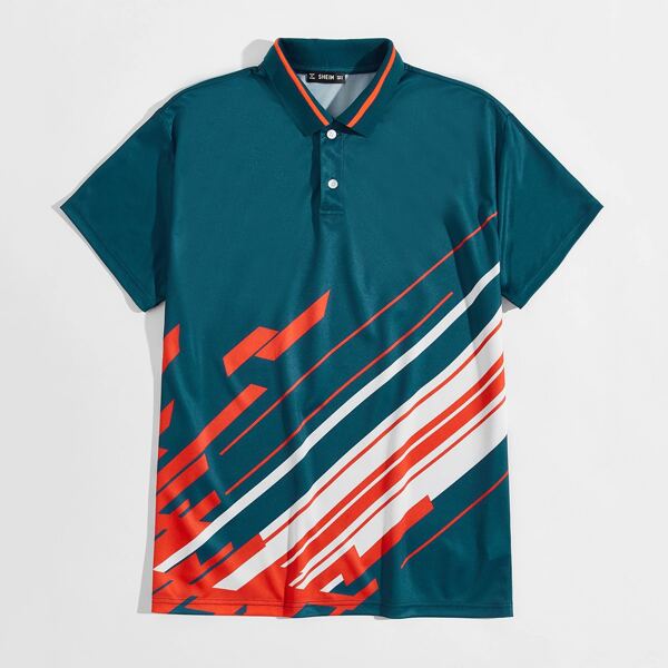 

Men Striped Short Sleeve Polo Shirt, Blue