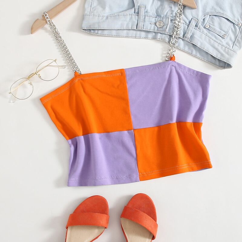

Colorblock Chain Strap Crop Cami, Multicolor
