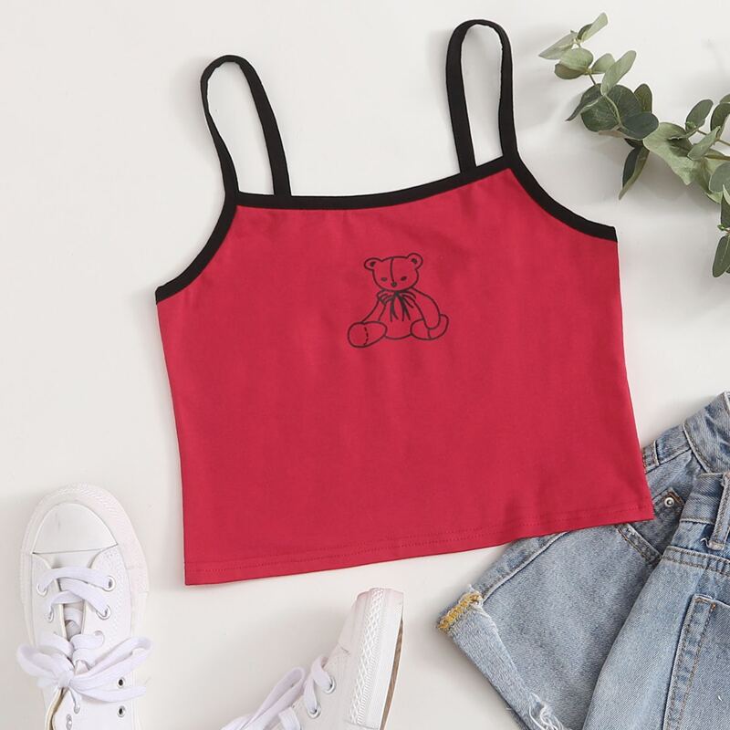 

Bear Graphic Crop Cami, Red