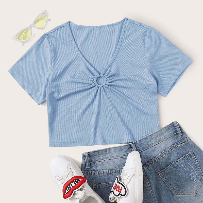 

Cut Out Blue Crop Tee