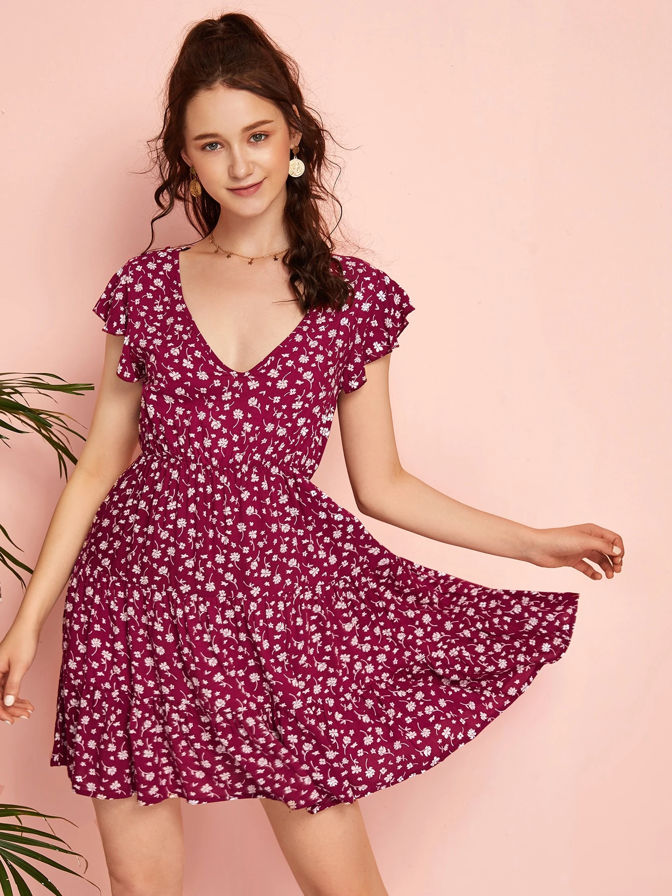 Ditsy floral ruffle hem dress Clearance
