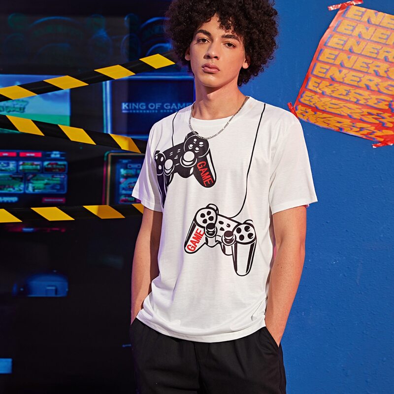 

Guys Game Console & Letter Graphic Tee, White