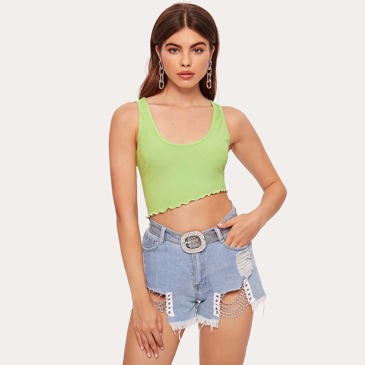 

Asymmetrical Hem Green Crop Tank