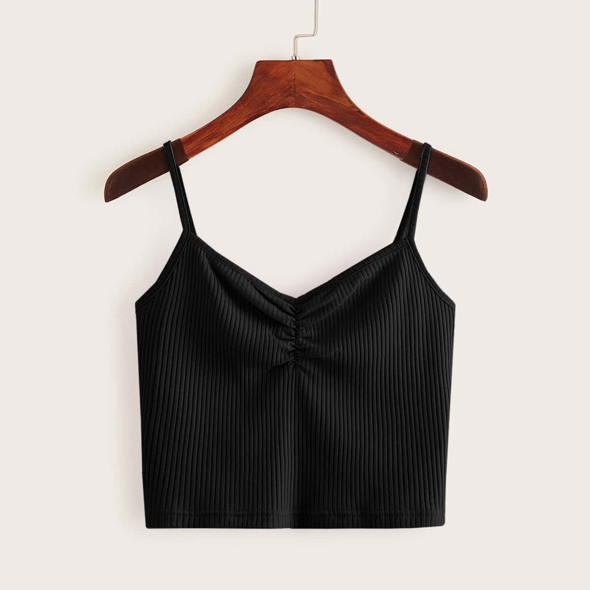 

Rib Ruched Crop Cami, Black