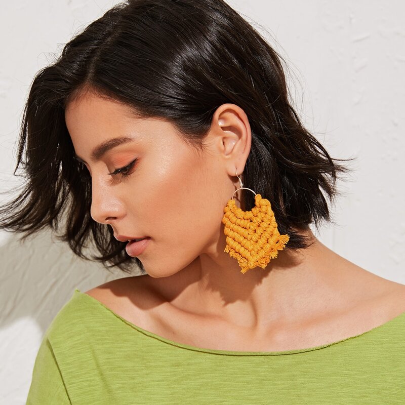 

1pair Rope Braided Drop Earrings, Yellow