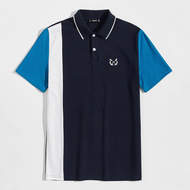 

Guys Graphic Embroidered Colorblock Polo Shirt, Navy