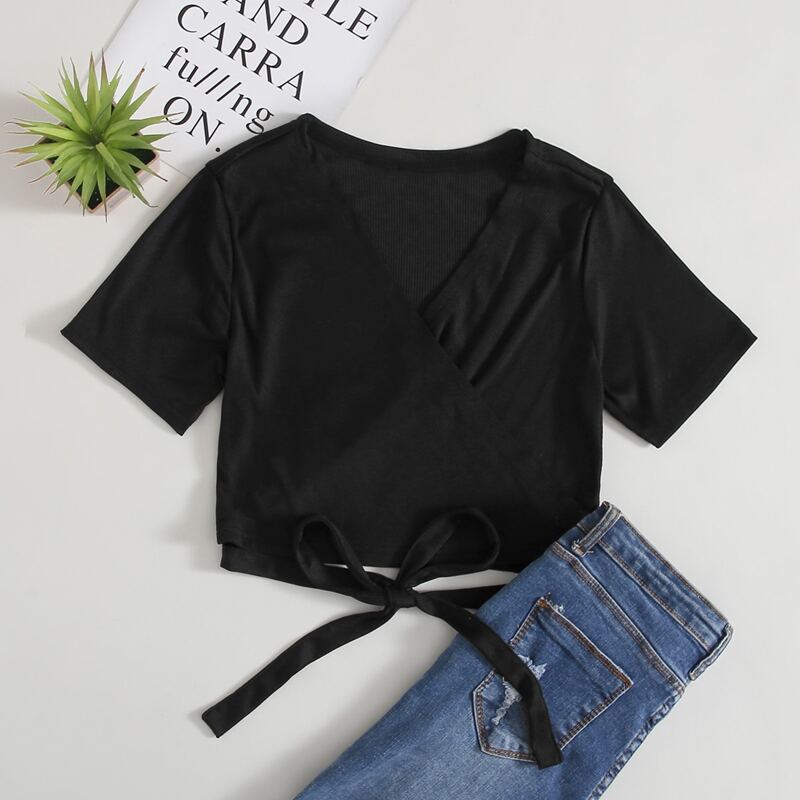 

Self Tie Wrap Black Crop Top