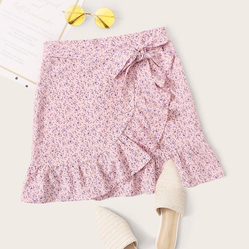 

Ditsy Floral Ruffle Wrap Skirt, Pink