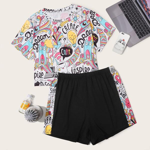

Plus Pop Art Print Tee & Track Shorts, Multicolor