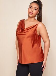 SHEIN Plus Asymmetrical Shoulder Draped Front Satin Top