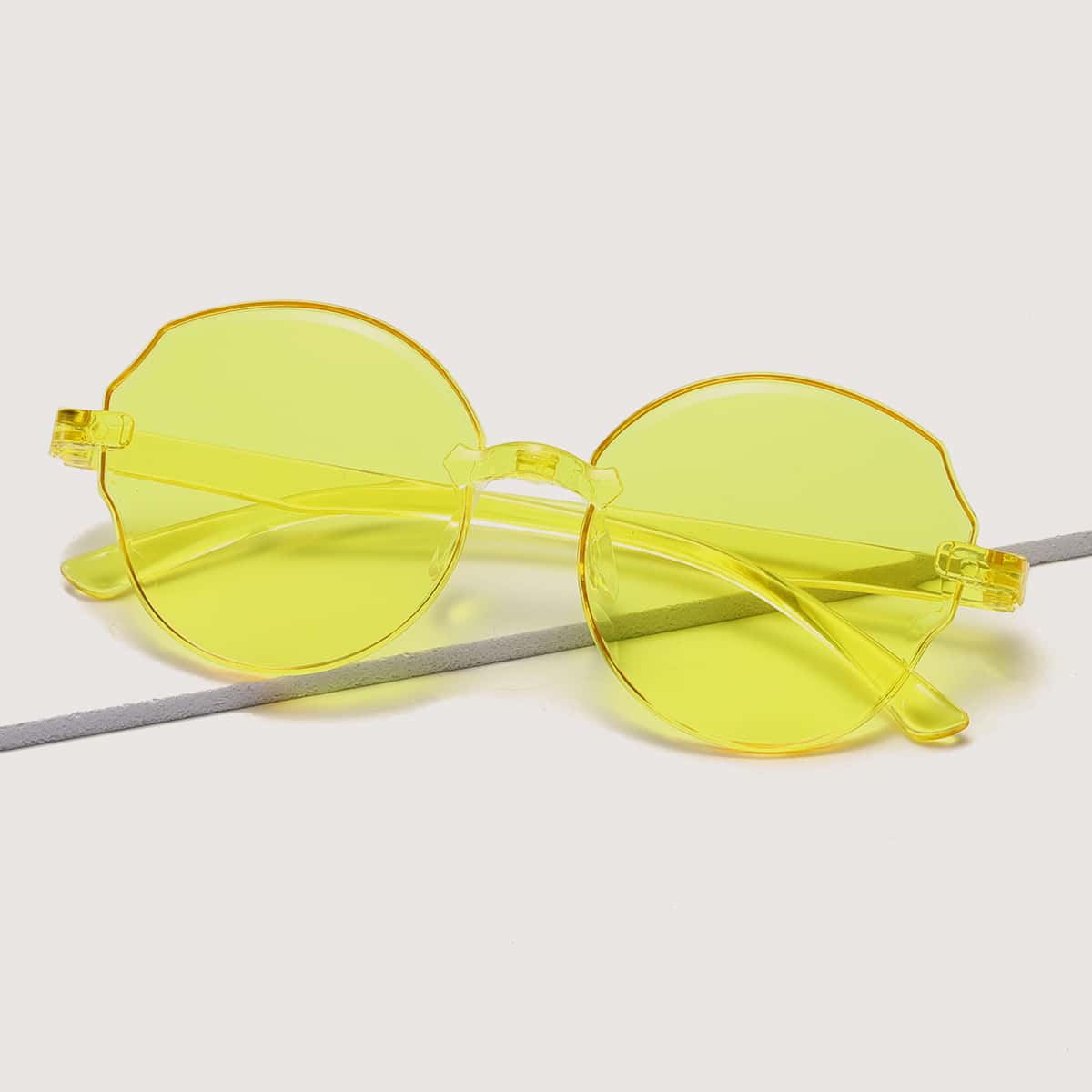 

Rimless Polygon Frame Sunglasses, Yellow